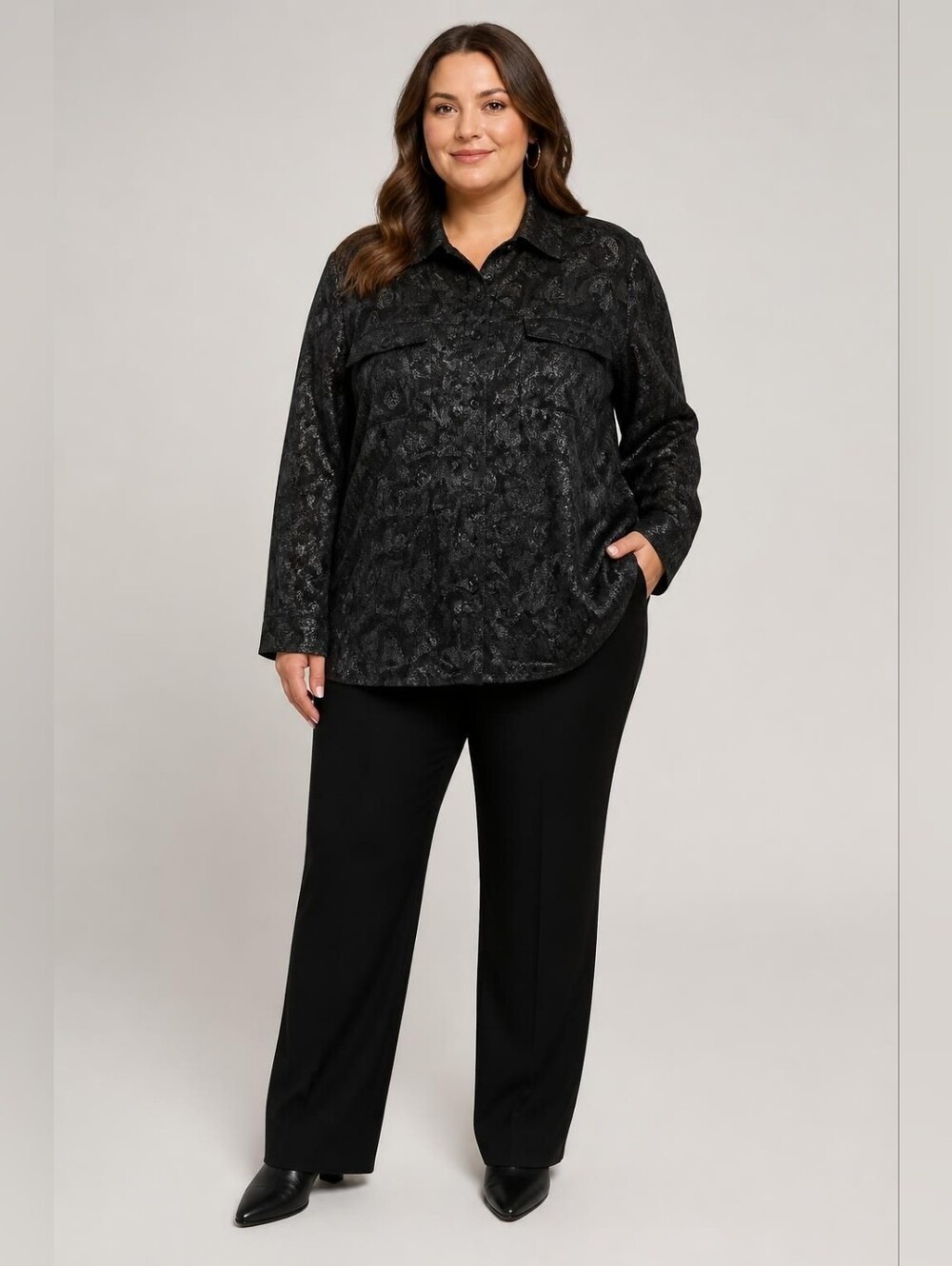 Liz & Me Black Paisley-Textured Button-Front Jacket